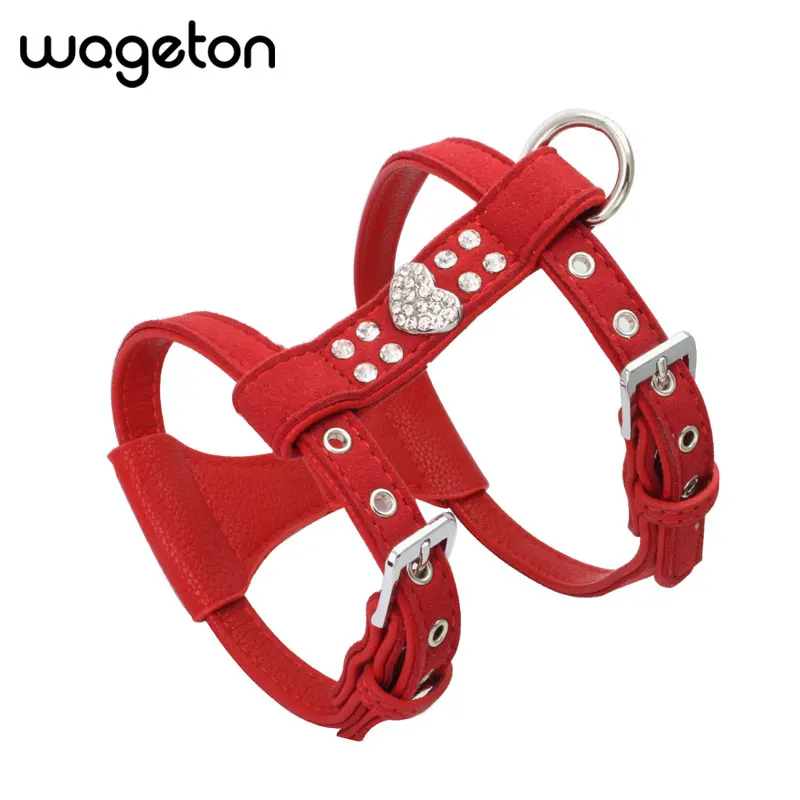 

Dog Harness Soft Suede Bling Rhinestone Padded Pet Accessory with Heart Crystal for Small Medium Puppy Pink Red Black S M L