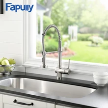 Fapully Deck Mounted Hot and Cold Water Kitchen Faucet Nickel Brushed Spring Pull Down Spray Spout Kitchen Mixer Tap AEF0017 Fapully Deck Mounted Hot and Cold Water Kitchen Faucet Nickel Brushed Spring Pull Down Spray Spout Kitchen Mixer Tap AEF0017