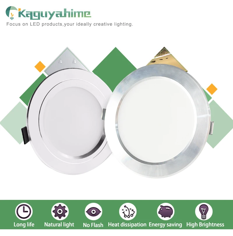 Kaguyahime LED Downlight 3W 5W 9W 15W 18W Silver White Ultra Thin Downlight AC110V 220V 240V Round Recessed LED Spot Lighting