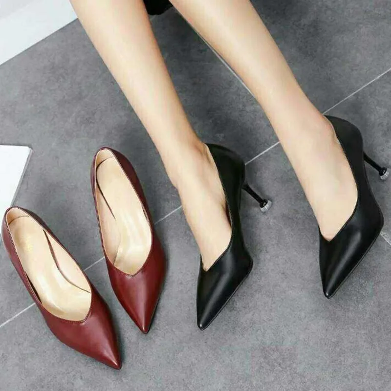 

New arrival 2019 spring and autumn pointed toe high heel women shoes genuine leather OL shallow thin heel pumps