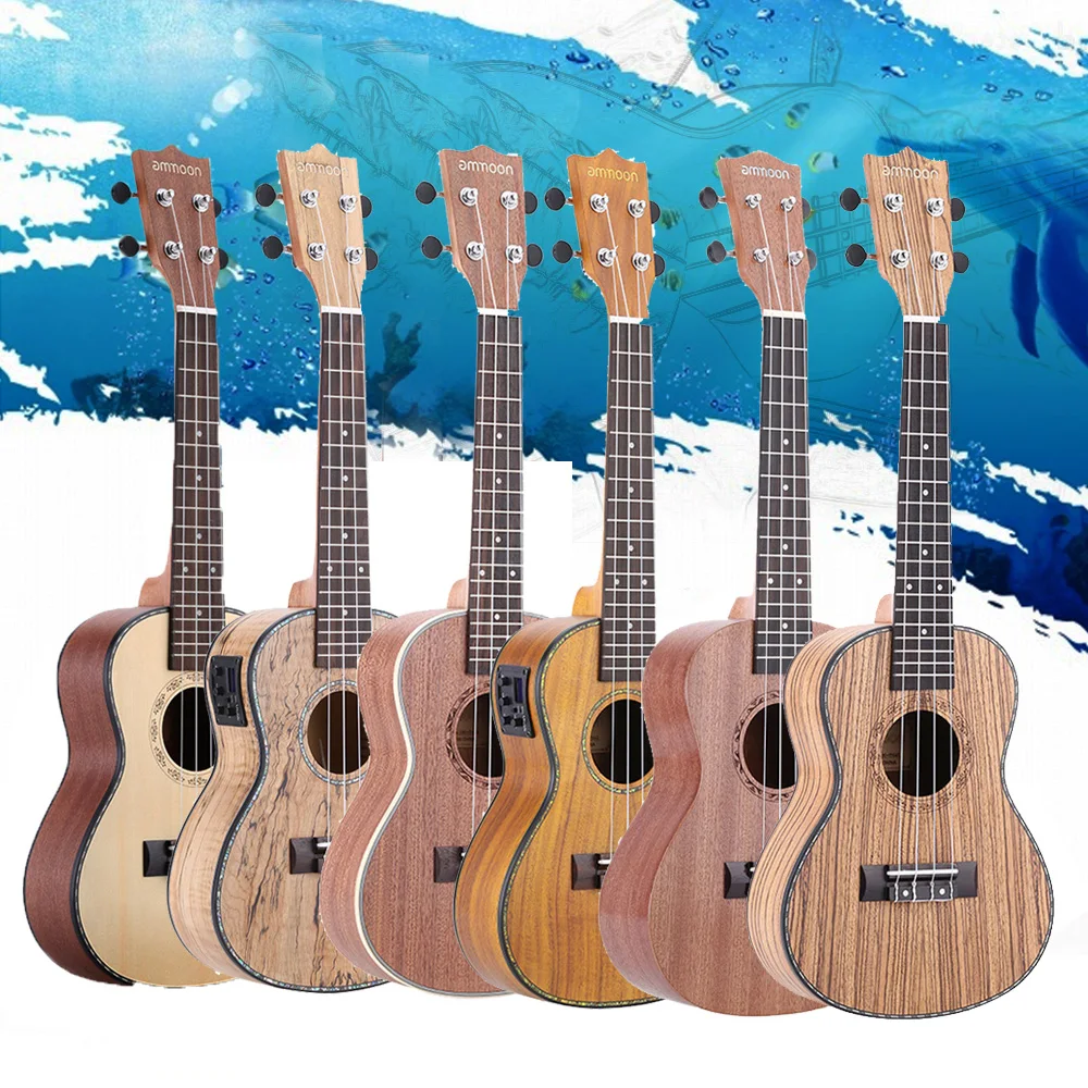 

ammoon 24" Deadwood(Rare Material)Ukulele with LED EQ Cowry Shell Brims OX Bone Saddle 4 Strings Instrument Gift Present
