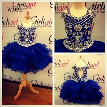 

Kids Pageant Dress Royal Blue Organza Long Girls Frock Designs Girl Communion Dress Custom Made Crystals Flower Girl Dress
