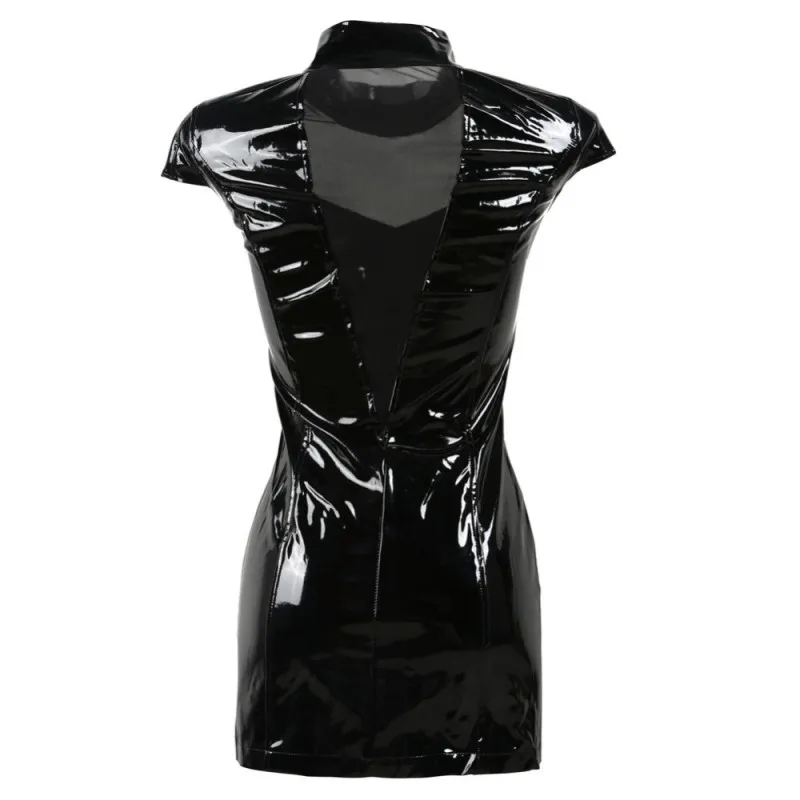 Высококачественное женское черное сексуальное платье на молнии из ПВХ кожи, модное женское мини-платье в стиле пэчворк из искусственной кожи