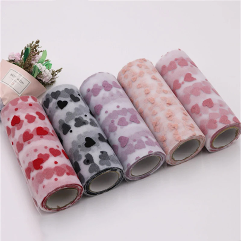 

10 Yards 15cm Width Love Heart Tulle Roll Organza Sheer Gauze Christmas Wedding Decoration DIY Tutu Skirt Clothing Fabric 62532