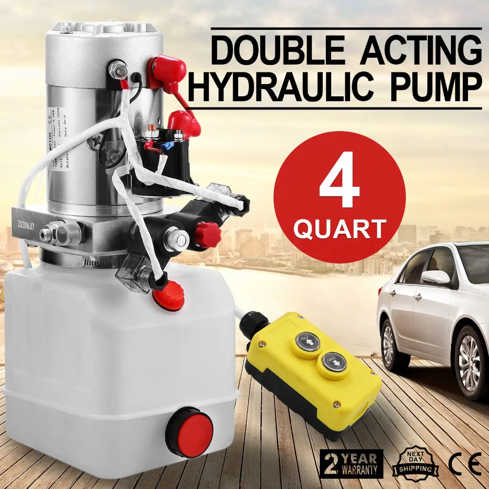 Double Acting Hydraulic Pump 12v Dump Trailer 4Quart Metal Reservoir