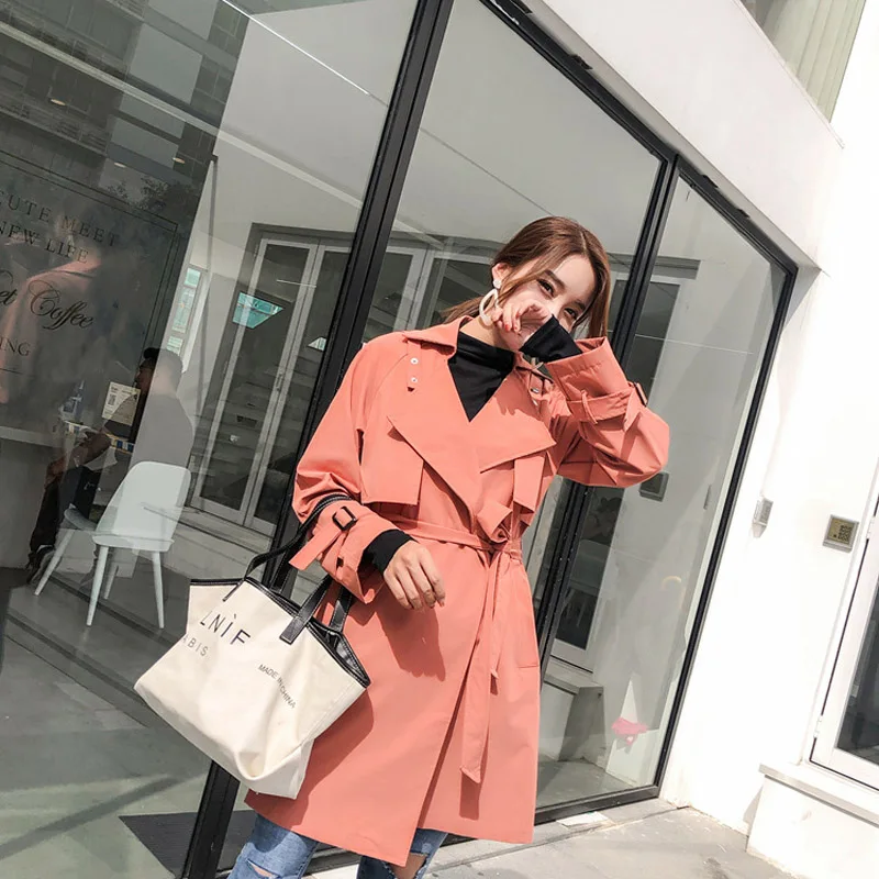 

Women Casual Loose Trench Coat With Sashes 2019 New Arrival Spring Long Elegant Coat Female Overcoat Turn-down Collar Outerwear