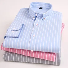 Новое поступление Мода весна и осень Для мужчин в полоску с длинными рукавами Оксфорд мужской рубашки смарт-Повседневное плюс Размеры SMLXL-4XL5XL