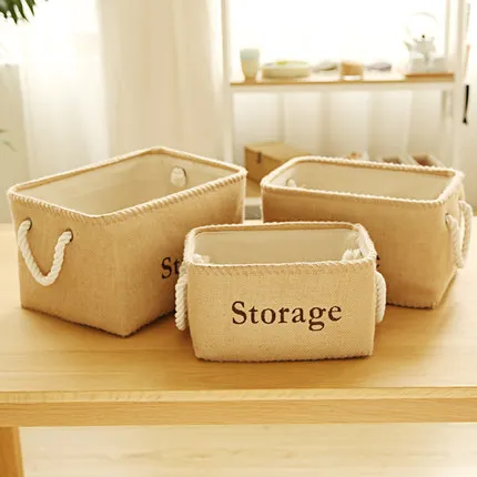 

Simple and modern modern small fresh linen cloth storage box desktop debris collection basket storage basket has a handle