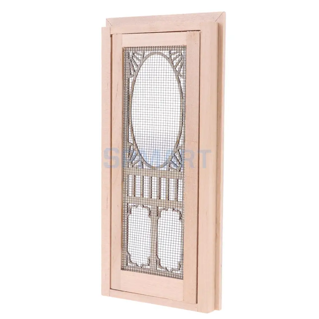 2 Pieces Vintage Wood External Hollow Screen Single Door for 1/12 Dolls House Rooms DIY Accessories