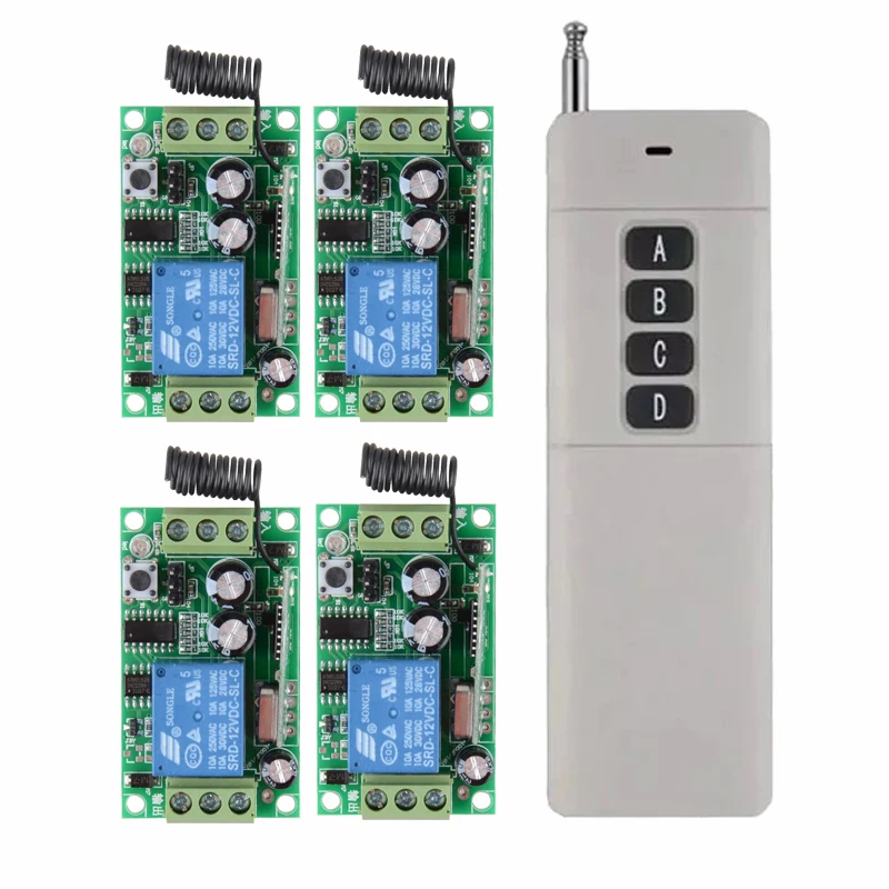

12V 10A 3000M RF Wireless remote control switch system 1 transmitter +4 receiver each CH is independently