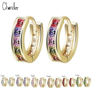 7 Color Silver Gold  CZ Crystal Earrings With 5 Square Rhinestone Filled Fashion Copper Jewelry For Women Boucle D