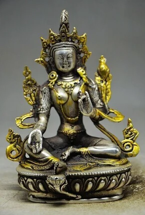 

Copper Brass CHINESE crafts Asian Exquisite Tibet copper gilt silver Tibetan White Tara Buddha Statue 5.6"