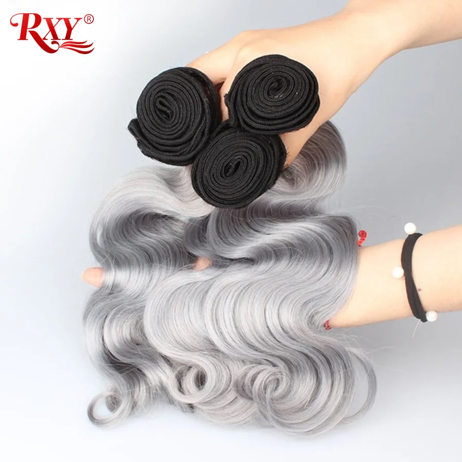 Body Wave Hair Bundles Grey Bundles 3/4 PCS Peruvian Hair Bundles Weaves Ombre Gray Human Hair Bundles RXY Remy Hair Extensions