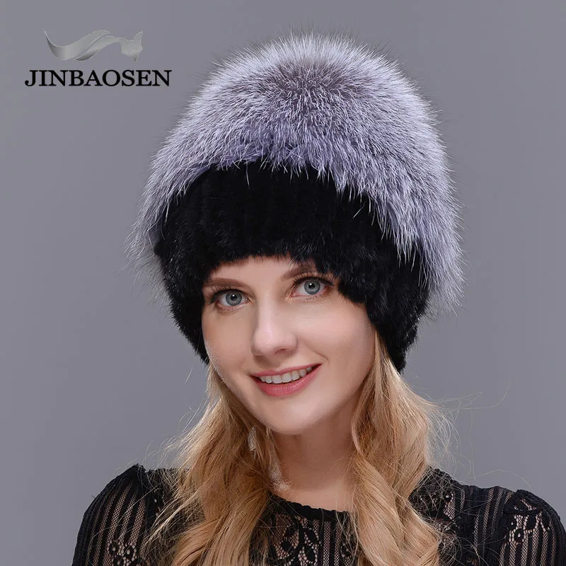 2018New mujeres invierno ruso piel moda piel real sombrero Piel de visón natural zorro tejido lana esquí sombrero caliente oreja protección de sombrero - 4