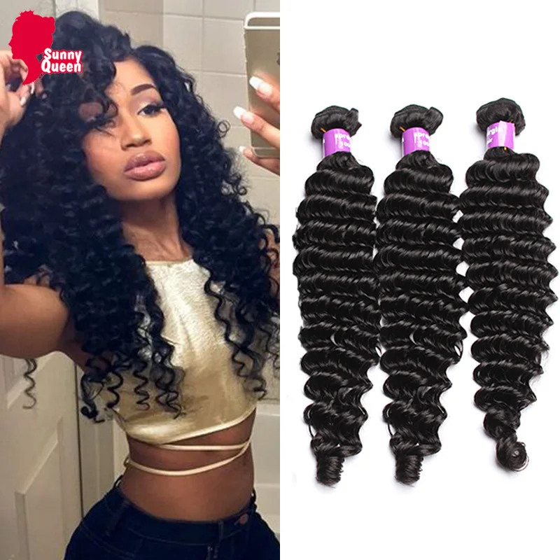 

Grade 7A Malaysian virgin hair deep wave 3pcs unprocessed Malsysian deep curly wave hair extensions Sunny Queen hair products