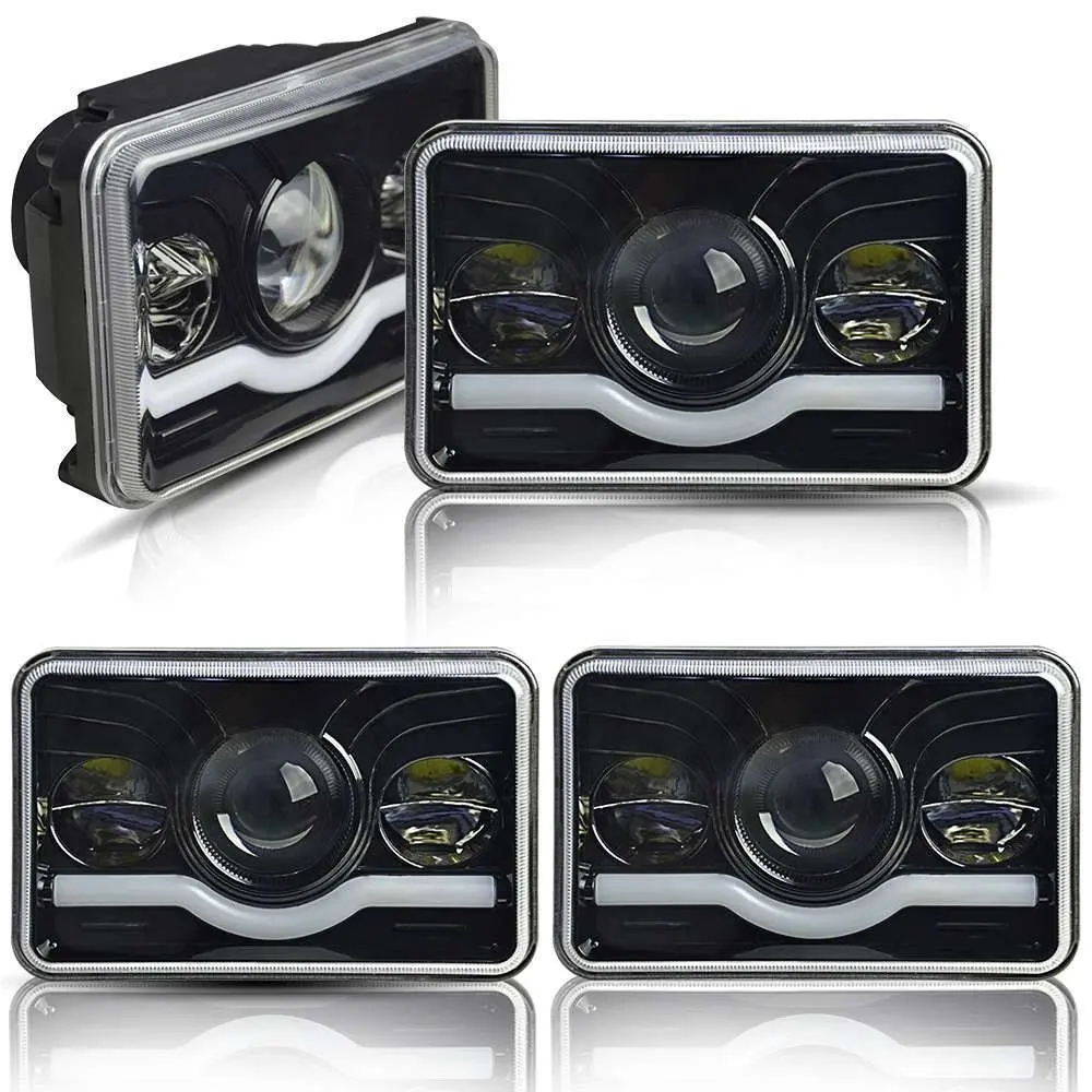 Chrome 12V 24V 4x6 Inch LED Headlight 45W Sealed Beam Led Work Light With H4 Plug Replacement for Motorcycle Headlights (7)