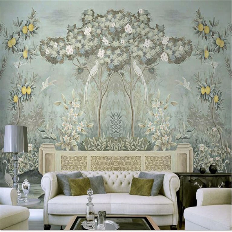 

beibehang papel de parede American style art beautiful hand-painted wallpaper bird garden big tree background hudas beauty