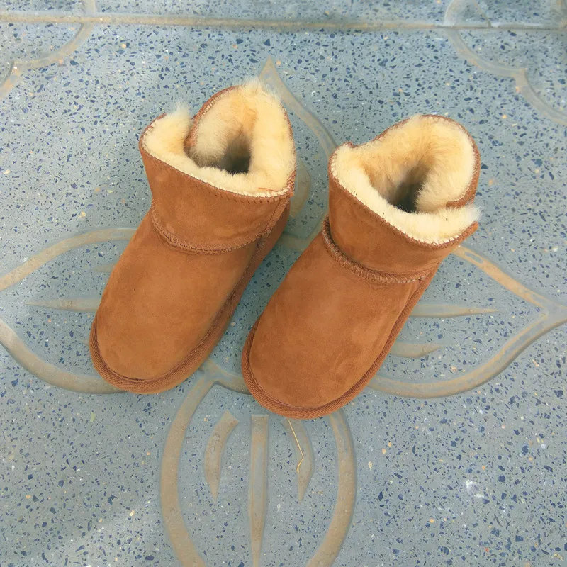 Детская обувь; зимние ботинки для мальчиков и девочек; детские ботинки из водонепроницаемой овечьей кожи в австралийском стиле; Детские зимние меховые теплые ботинки из бархата для детей
