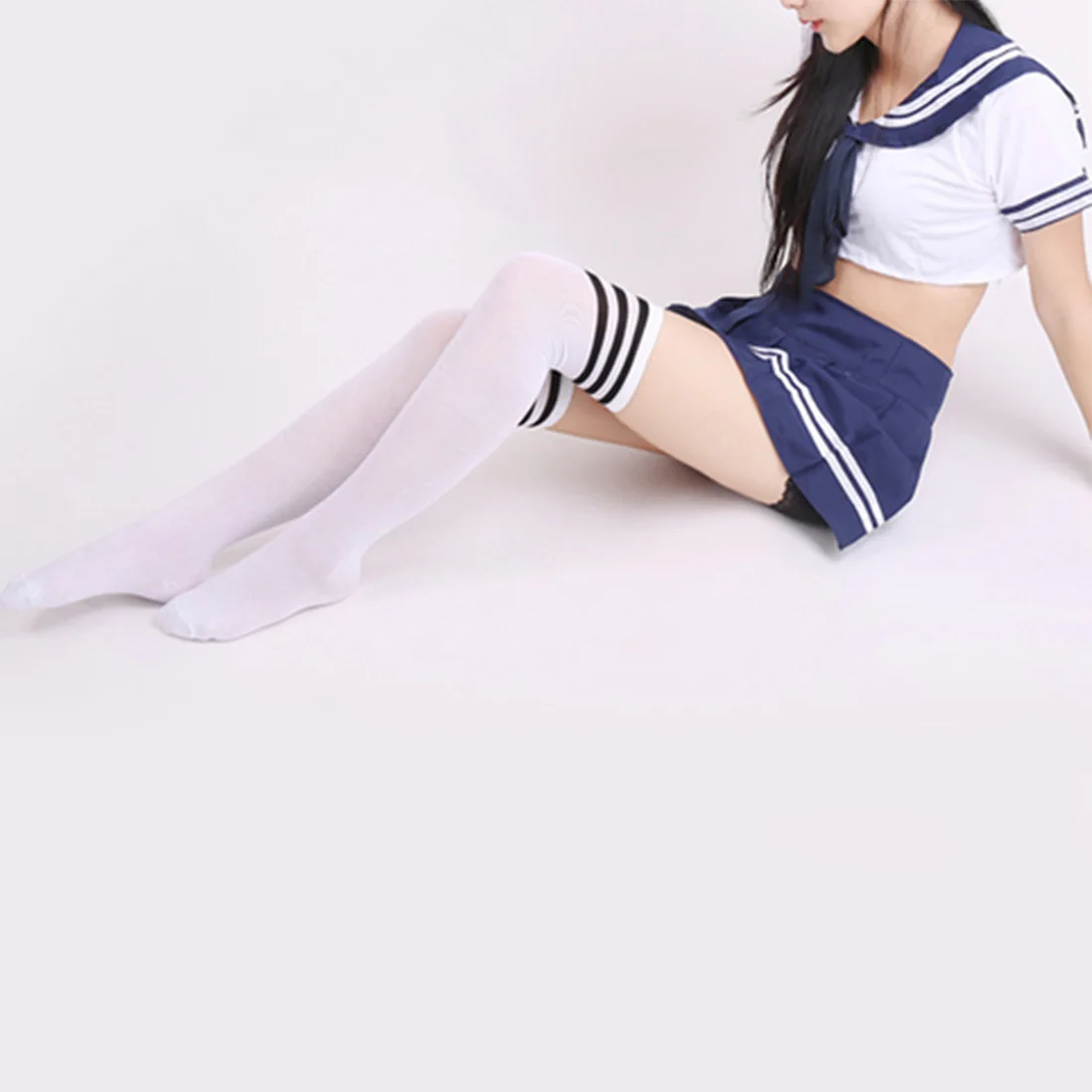 High Sexy Cotton Socks Women's Striped Over Knee Girl Lady Black/White Sock Three bars over knee high-barrel socks student Socks