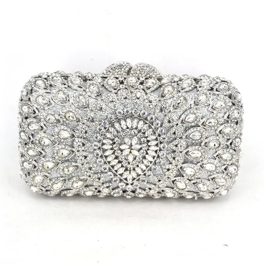 Metal Hard Case Las Clear Crystal Clutch Bags Evening Women Metal Hard Case Las Clear Crystal Clutch Bags Evening Women Hollow Out Wedding Party Silver Prom Handbag Purse 88620 C In Top Handle From