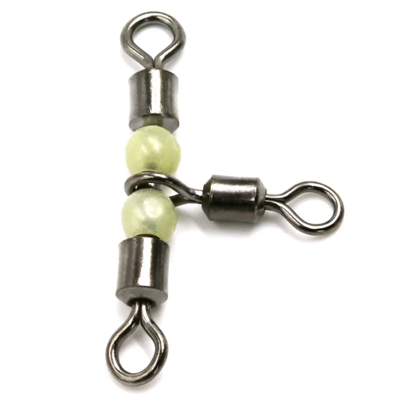 

10pcs/lot Luminous Cross-line Rolling Swivel with Pearl Beads 3 Way Fishing Swivels Night Fishing Tackle