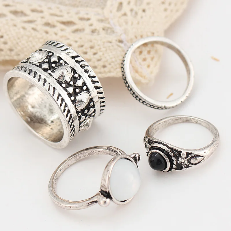 

4PCS Simple cameo Rings Set for Women Gold/Silver Plated Women Ring Fashion Jewelry Love Mujer Knuckle Punk Ring Party