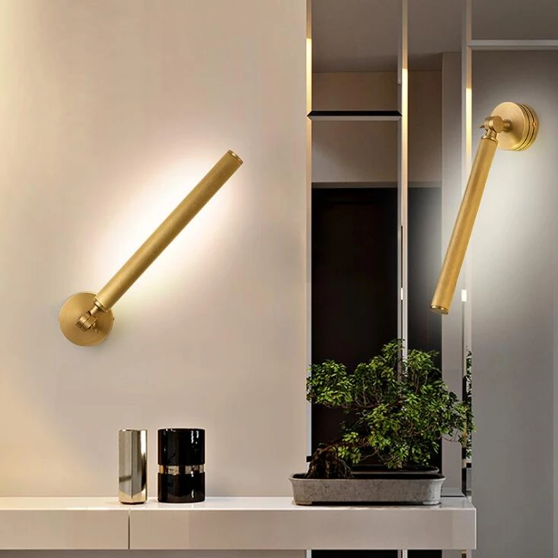 

Luminaria Nordic Copper LED Wall Lamp for Bedside Simple Modern Bedroom Lights Reading Study Rotating Wall Light Fixtures