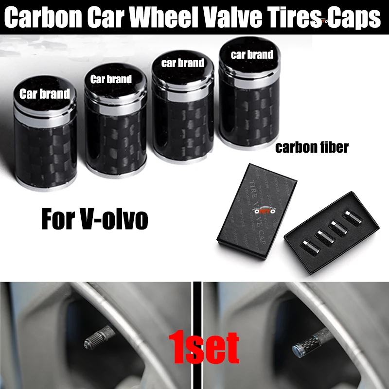 

High Carbon Fiber Metal Car Wheel hub Tire Valve Caps Stem case 1set For Volvo XC90 XC70 XC60 V40 V50 V60 V70 V90 S40 S50 S60