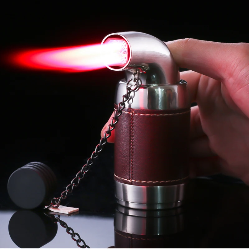 

4 Jet Flywheel Torch All Metal Butane Gas Lighter Cigarette Cigar Lighter Rechargeable Fuel Injector Butane Gas Lighter Airless