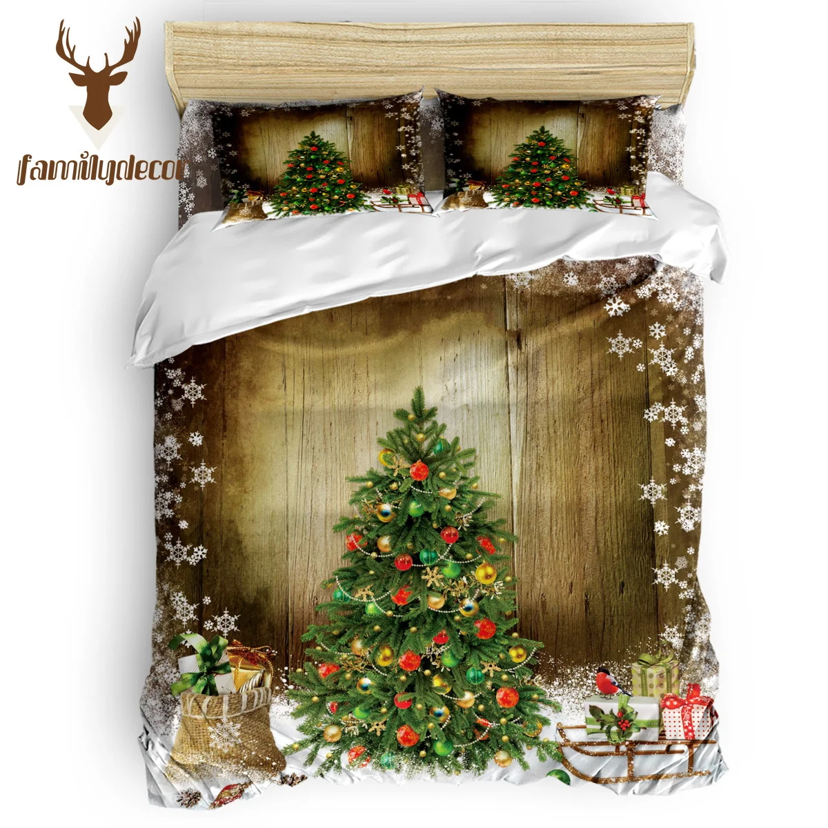 

Family Decor Merry Christmas Snow Flower Abraham Birthday 4 Piece Bedding Sets Quilt Cover Bedding Black And White April Fools