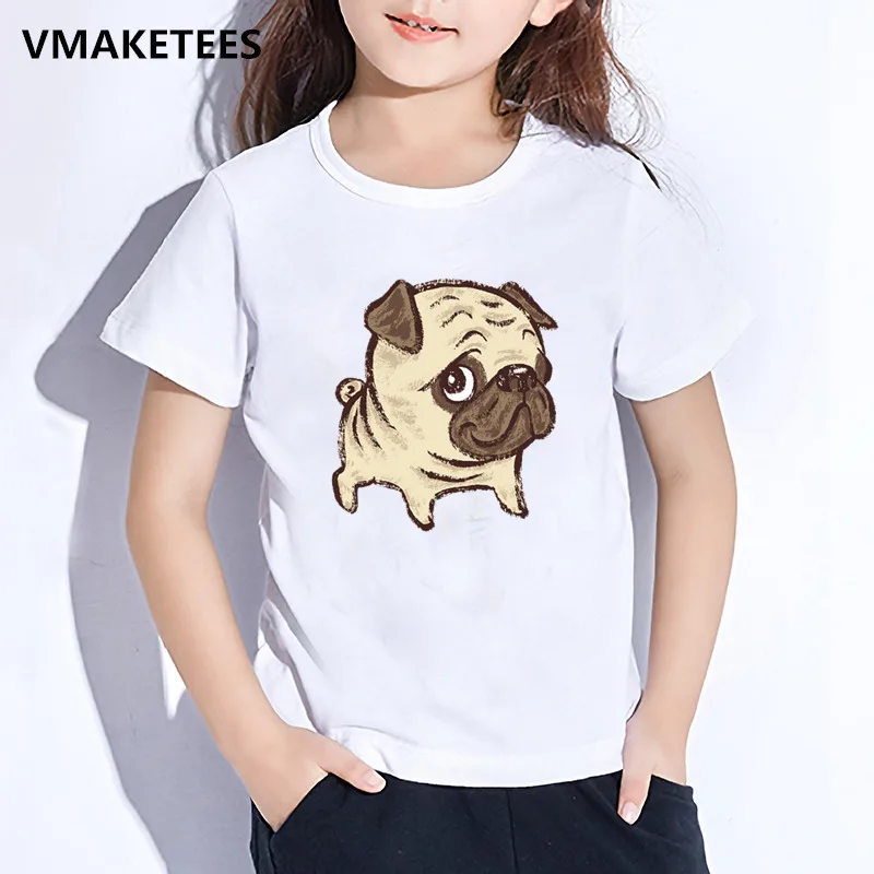 Детская летняя забавная футболка с короткими рукавами для мальчиков и девочек, Детская футболка с акварельным принтом мопса, повседневная