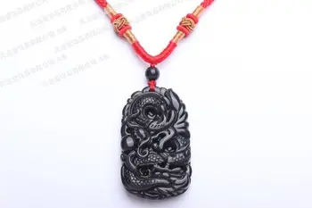 

Pure obsidian crystal pendant carved dragon pendant with free shipping