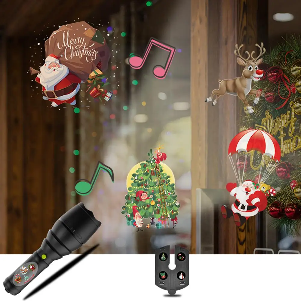 

LumiParty LED Projector Light Flashlight with 12 Projection Slides Music for Christmas Halloween Party Birthday Holiday Decor