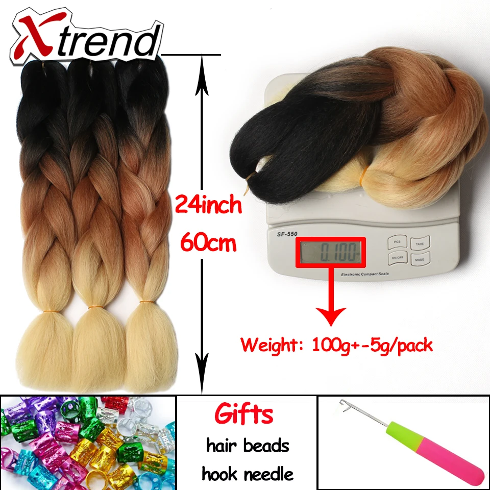 Xtrend волосы Омбре огромные косички синтетические плетеные волосы высокотемпературные волокна крючком косички твист каникалон волосы 100 г два тона