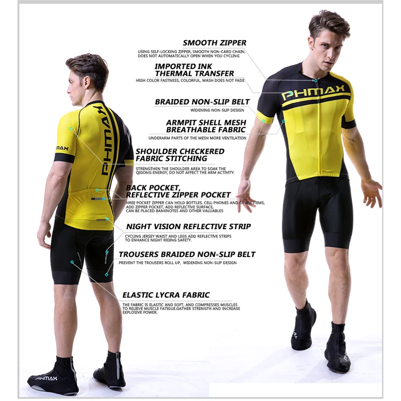 PHMAX гоночный велосипед одежда велосипедная одежда Maillot Ciclismo Лето Велоспорт Джерси набор с 3D с гелевым наполнителем велосипедный костюм