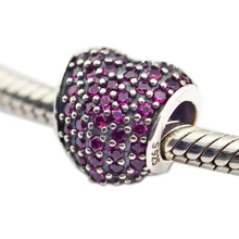 Подходит для Pandora Подвески Браслеты проложить бусины в форме сердца с черным кубическим цирконием стерлингового серебра 925 ювелирные изделия