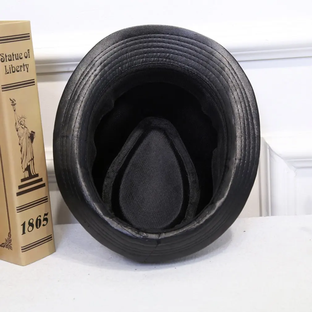 Простая Повседневная шляпа из искусственной кожи, шляпка для официальных мероприятий, унисекс, гладкая шляпа с завивкой, подходящая ко всему Панаме, ковбойскому джентльмену, верхняя шляпа