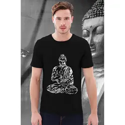 Enjoythespirit Лето Будда Принт мужчины круглый вырез с коротким рукавом черный модная футболка Повседневная брендовая одежда Hio-hop Tee