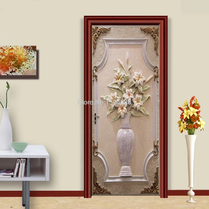 Самоклеящаяся Водонепроницаемая дверная настенная наклейка из ПВХ, 3D стерео ваза, цветы, обои, 3D дверная фреска, для гостиной, кабинета, домашнего декора, паста