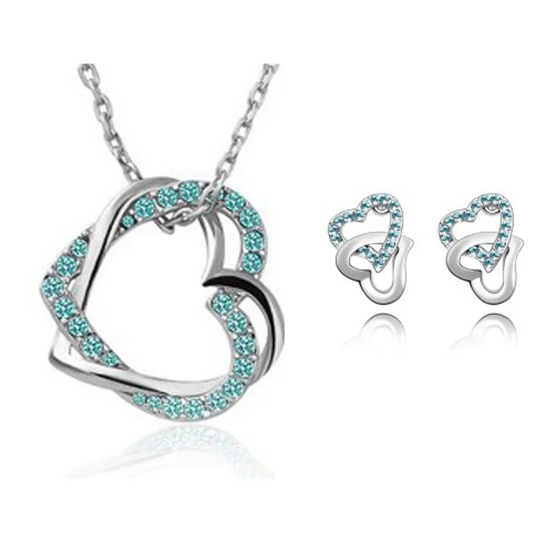 

Wholesale fashion austrian crystal Love is long heart necklace/earrings women wedding jewelry set