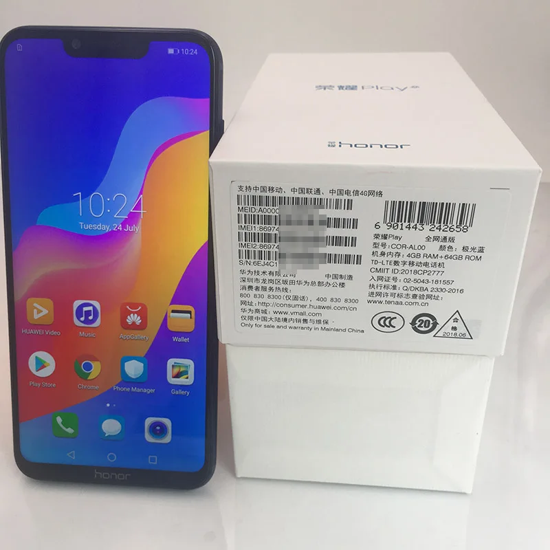 Honor Play, мобильный телефон, 4G, 64G, 6,3 дюймов, Восьмиядерный, мобильный телефон, двойная задняя камера, игровой телефон, отпечаток пальца, распознавание лица