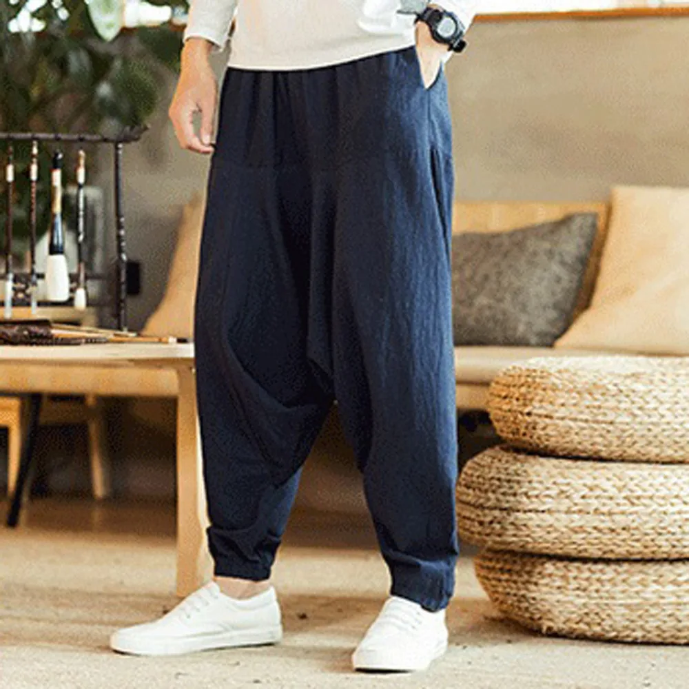 2019 men's casual fashion harem pants loose solid color hip hop style cotton trousers jogging pants outdoor sports pants  4 (14)