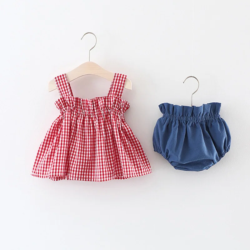 Baby Rompers Plaid Baby Dress Summer Girl Clothing flower Newborn Clothes Pink Roupas Infant
