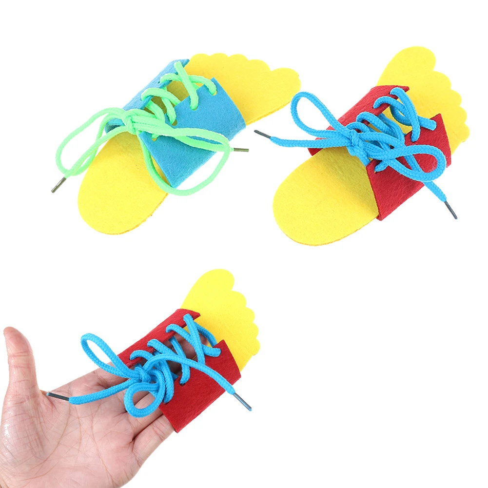Toddler Kids Teaching Tie Shoelaces Toy Clever Children Wooden Lacing Shoes Kids Early