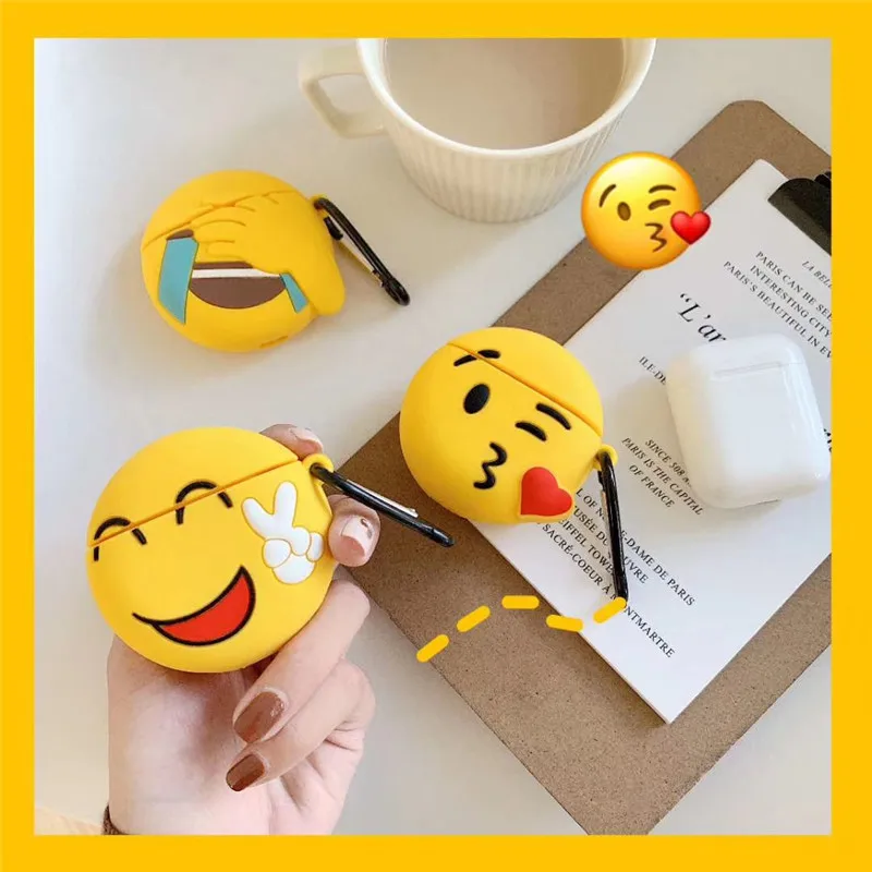 

For AirPods 2 Case Cute Cartoon Emoji Smile Face Earphone Case For Apple Airpods Soft Silicone Protect Cover Funda
