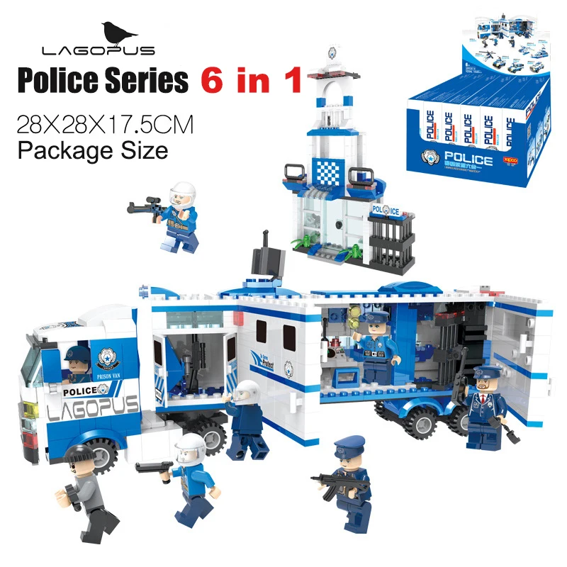 

Lagopus 6 In 1 Police Series Blocks DIY Building Blocks Quick Deployment Command Car Models & Building Toy Children Gift
