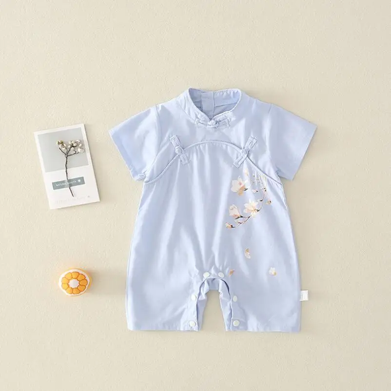 blue baby rompers Одежда для маленьких девочек; Детский комбинезон с цветным узором; хлопковый Летний комбинезон для малышей; детская одежда; комбинезоны для новорожденных; Одежда для девочек - Цвет: blue baby rompers