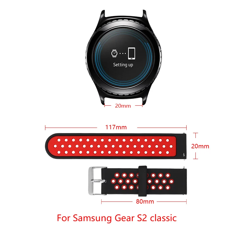 

20mm Soft Silicone strap For Samsung Gear S2 Replacement wristband Two-color Samsung Gear watch Sports strap adjustable size