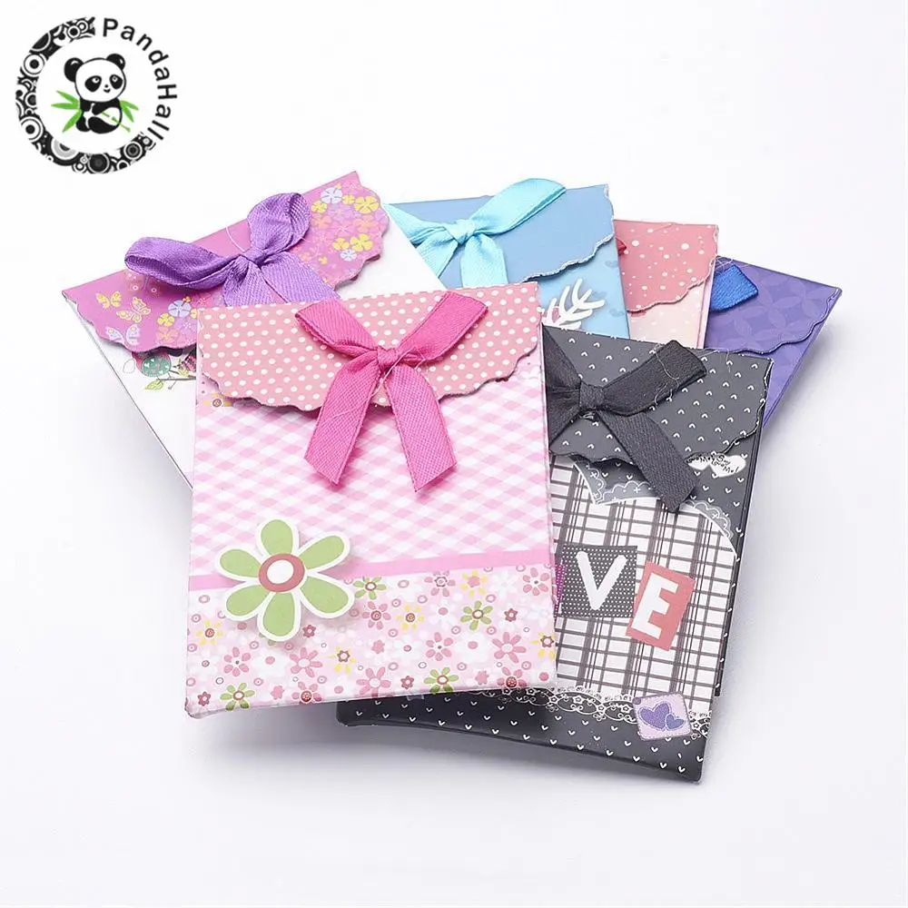 

Paper Gift Shopping Bags, Valentine's Day Packages, Rectangle with Bowknot, Mixed Color, 105x75mm