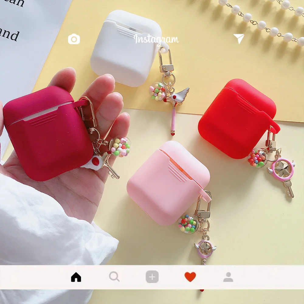 

Cute anime cartoon Cardcaptor Sakura Magic wand keychain Silicone Bluetooth Wireless Earphone Case For Apple AirPods 1 2 Headset